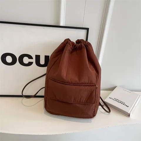 Korean Style Nylon Backpack For Women Large Capacity Drawstring Bucket Bag Lightweight Minimalist Commuting Travel Bag
