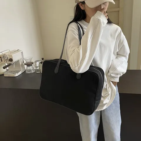 Unisex Large Capacity Canvas Briefcase Contrast Color Messenger Bag Commuter Handbag For Men Women Office Work Travel Bag