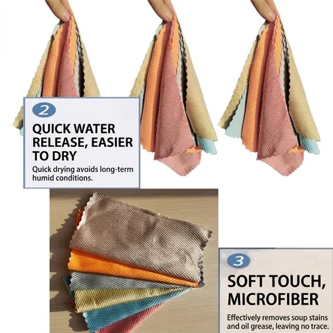 Microfiber Fish Scale Cleaning Cloth Thickened Absorbent Lint-Free Reusable Dishcloth For Kitchen Glass Car Household Cleaning Towels