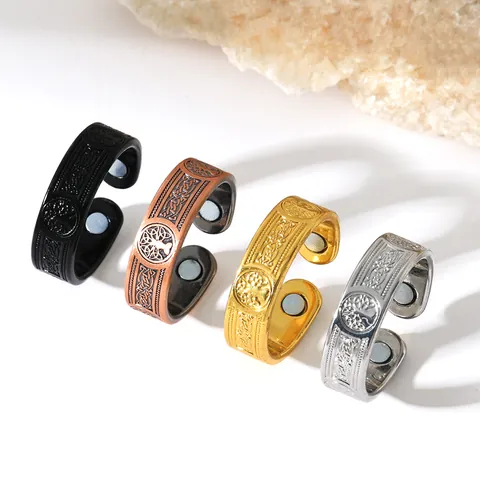 Tree Of Life Magnetic Ring Vintage Antique Copper Silver Black Gold Adjustable Open Finger Band Celtic Knot Jewelry For Men Women
