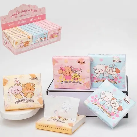 Pañuelos Faciales Estampados Portátiles Tamaño de Bolsillo de Pulpa de Madera Virgen Suaves con Patrones de Poesía China y Dibujos Animados para Viaje Escuela
