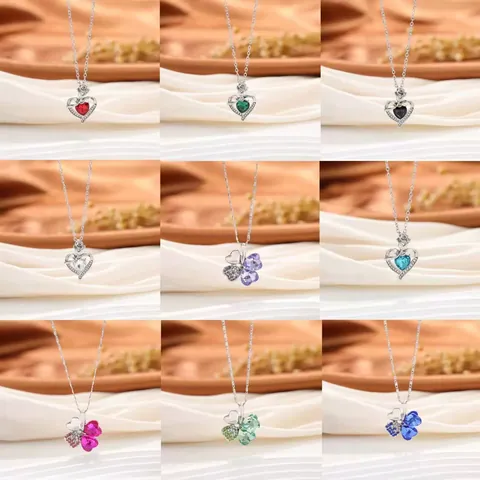 Collar con Colgante de Corazón y Rosa de Aleación con Diamantes de Imitación Trébol de Cuatro Hojas Cristal Joyería de la Suerte Regalo para el Día de la Madre Mujer Color Plata