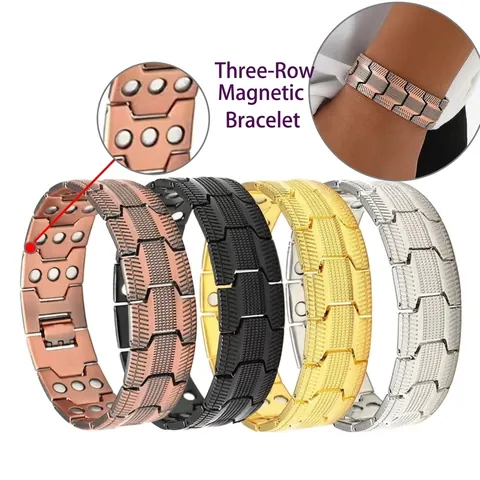 Vintage Herren Magnettherapie Armband Zinklegierung Strass Abnehmbar Antik Kupfer Schwarz Glied Armband Gesundheit Biker Schmuck