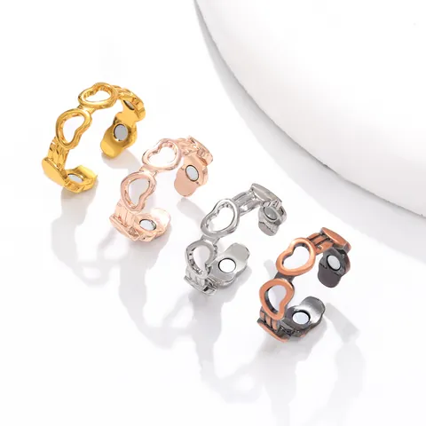Hollow Heart Shape Copper Magnetic Ring For Men Women Adjustable Geometric Open Finger Ring Personality Jewelry Accessories