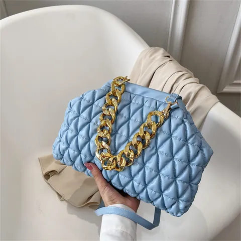Women Rhombic Lattice Chain Handbag High Quality PU Leather Shoulder Crossbody Cloud Bag Niche Design Handbag For Daily Commuting
