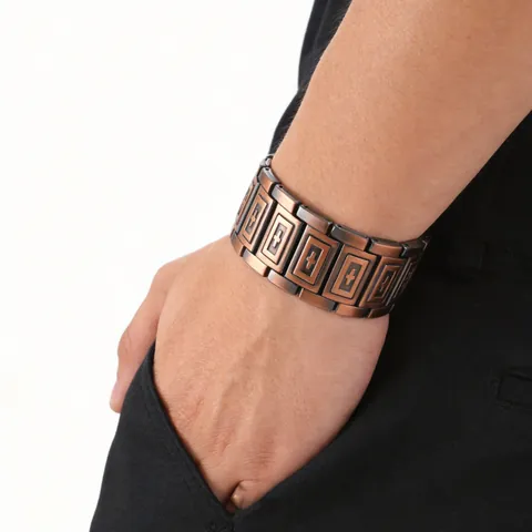 Men's Vintage Magnetic Health Bracelet Wide Zinc Alloy Cross Shield Square Pattern Electroplated Wristband Jewelry Gift