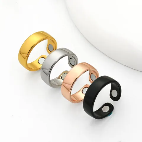Vintage Zinc Alloy Magnetic Therapy Adjustable Open Ring For Men Women Minimalist Geometric Health Finger Band Ring