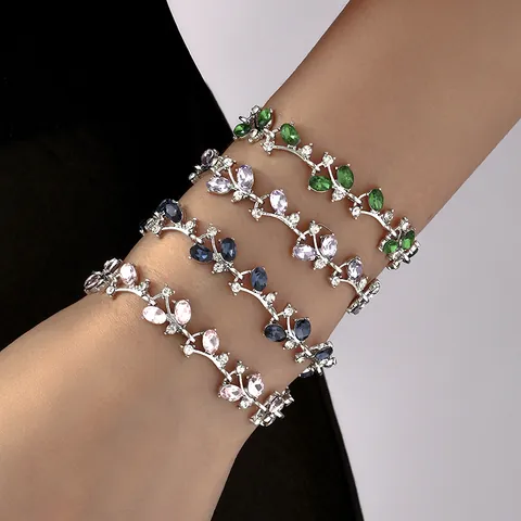 Europäischer Amerikanischer Süßer Stil Zweig Strass Armband Zinklegierung Eingelegt Kristall Blatt Handschmuck Für Damen