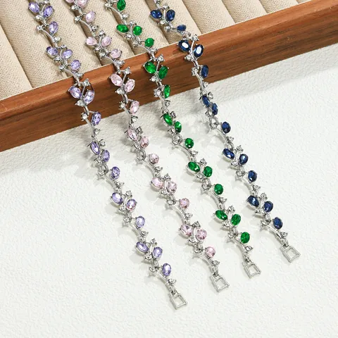 Europäischer Amerikanischer Süßer Stil Zweig Strass Armband Zinklegierung Eingelegt Kristall Blatt Handschmuck Für Damen