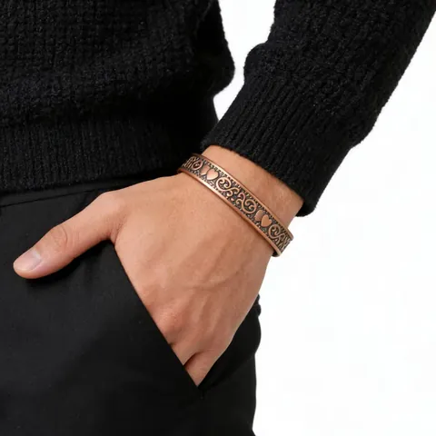 Vintage Antique Red Copper Zinc Alloy Magnetic Cuff Bracelet For Women Adjustable Engraved Flower Butterfly Heart Bangle Jewelry