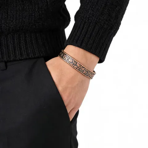 Vintage Antique Red Copper Zinc Alloy Magnetic Cuff Bracelet For Women Adjustable Engraved Flower Butterfly Heart Bangle Jewelry