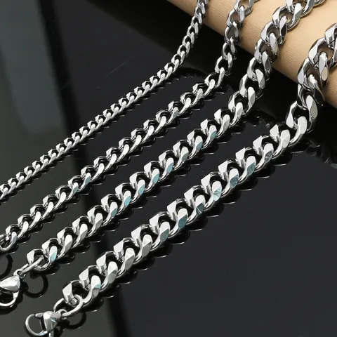Stainless Steel Cuban Link Chain Necklace Bracelet For Men Women Hip Hop Fashion Jewelry Polished Gold Silver Black Accessories