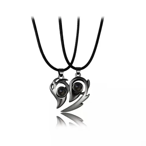 Magnetic Couple Necklace Heart Projection Pendant 100 Languages I Love You Minimalist Alloy Necklace For Lovers Jewelry Gift