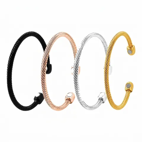 Minimalist Copper Magnetic Cuff Bangle For Women Men Electroplated Twisted Cable Wire Spiral Bracelet Health Care Decorative Jewelry