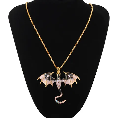 Vintage Cartoon Flying Dragon Pendant Necklace Rhinestone Enamel Animal Jewelry For Men Women Couple Bracelet Brooch