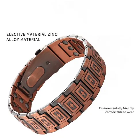 Men's Vintage Magnetic Health Bracelet Wide Zinc Alloy Cross Shield Square Pattern Electroplated Wristband Jewelry Gift