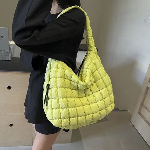 Women Large Capacity Bubble Puffer Tote Bag Fashion Quilted Oxford Cloth Shoulder Bag Casual Versatile Commuter Handbag