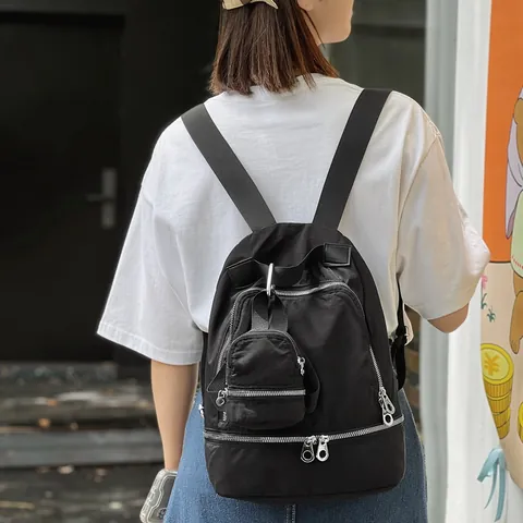 Ensemble Sac à Dos en Nylon Léger pour Femme Avec Petit Portefeuille Amovible Sac Bandoulière Voyage Décontracté Grande Capacité Sac d'École Tendance
