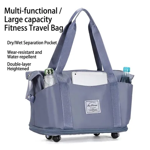 Foldable Large Capacity Rolling Travel Bag Waterproof Expandable Duffel Bag With Wheels Luggage Tote Bag For Women Men Weekend Gym Overnight Bag