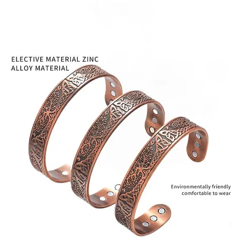 Vintage Zinklegierung Magnetarmreif Lebensbaum Keltischer Knoten Antikes Kupfer Gebürstet Verstellbares Offenes Manschettenarmband Damen Herren