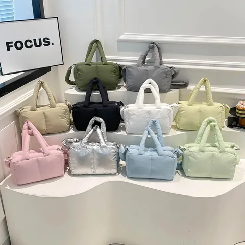Women Lightweight Puffer Tote Bag Quilted Padded Shoulder Bag Minimalist Commuter Handbag Crossbody Bag With Adjustable Strap