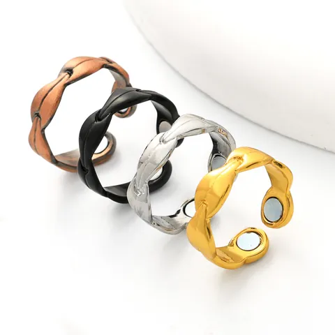 Vintage Zinc Alloy Magnetic Leaf Open Ring For Women Men Antique Copper Gold Silver Black Negative Ion Therapy Adjustable Jewelry Ring