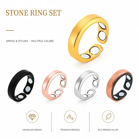 Magnetic Adjustable Open Ring For Men Women Alloy Rose Gold Silver Rhinestone Therapy Jewelry Creative Fashion Finger Ring