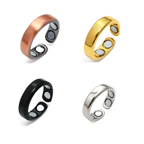 Magnetic Adjustable Open Ring For Men Women Alloy Rose Gold Silver Rhinestone Therapy Jewelry Creative Fashion Finger Ring