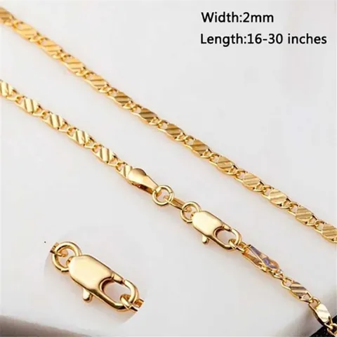 Minimalistische Kupfer Gold Silber Plattiert Flache Gliederkette Halskette Für Herren Damen Mode Hochwertiger Geometrischer Schmuck