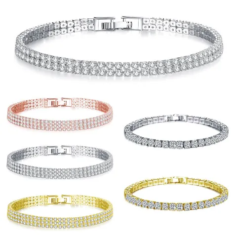 Classic Alloy Rhinestone Tennis Bracelet Gold Silver Rose Gold Plated One Two Three Rows Fashion Link Bracelet Jewelry Gift