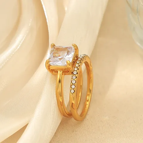 Anillos de Boda para Mujer Simples de Lujo Chapados en Oro Aleación de Zinc Geométricos Cuadrados Transparentes con Strass Joyería