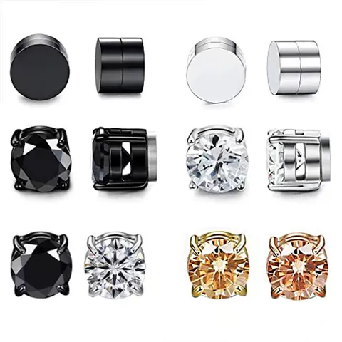 Mode Magnetische Ohne Piercing Ohrstecker Für Damen Herren Geometrische Runde Zirkonia Legierung Clip Auf Ohrringe Schmuck
