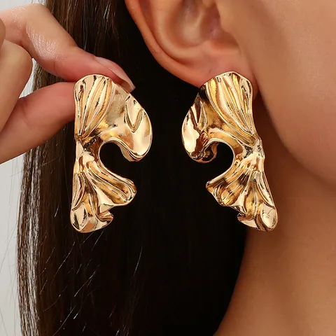 Vintage Alloy Flower Leaf Earrings Striped Textured Five Petal Stud Earrings For Women Gold Silver Fringe Jewelry Gift