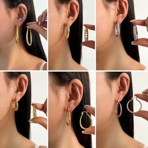 Vintage Oversized Metal Hoop Earrings For Women Gold Silver Plated Geometric Statement Teardrop Rhinestone Earrings Jewelry