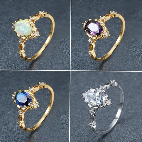 Fashion Water Drop Zirconia Inlaid Zinc Alloy Ring Vintage European Style Electroplated Finger Ring Jewelry For Unisex