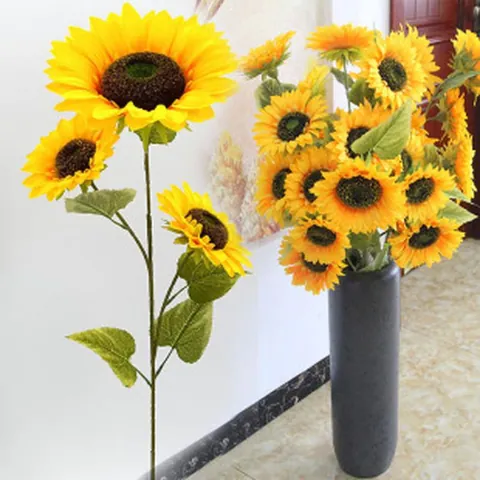 Girasoles Artificiales De 3 Cabezas Girasoles De Seda Tallo Largo Ramo De Girasoles Falsos Para Decoración De Suelo De Sala De Estar Accesorios De Fotografía De Boda Arte Floral