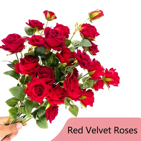 Lussuosa Rosa Artificiale in Velluto a Stelo Singolo per Decorazione Matrimonio Casa Rosso Rosso Scuro Finta Rosa Composizione Floreale Parete Fai-da-te