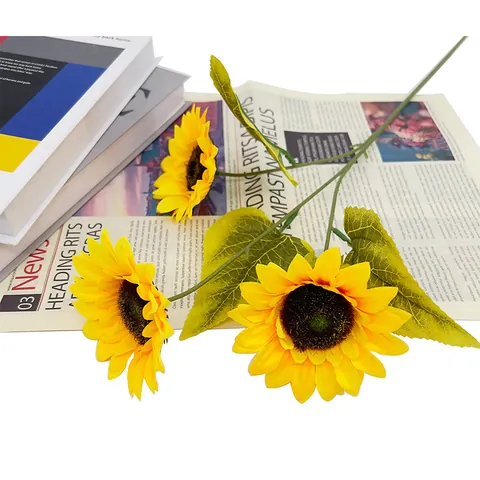 64cm Künstliche Sonnenblume Seidenblume 3-Kopf Simulation Sonnenblume Stiel Für Hochzeit Heimdekoration Fotorequisiten Siebdruck Gelbe Künstliche Blume