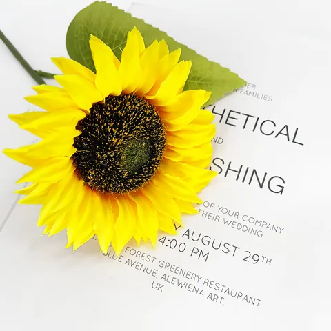 Girasol Artificial de Tela de Seda de Tallo Único para Centro de Mesa de Boda Decoración Floral Amarilla Realista para el Hogar