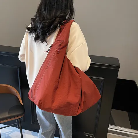 Bolso Bandolera de Poliéster de Gran Capacidad para Mujer Minimalista Casual de Color Sólido Hobo Tote Bag para Viajes Estudiante