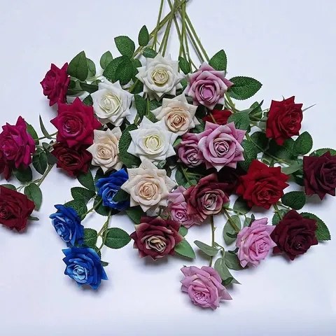 Rami di Rose Artificiali in Velluto Realistici a 3 Teste in Seta Per Matrimonio Casa Decorazione Soggiorno Stile Pastorale Floreale