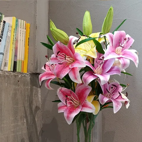 3D-Geprint Real Touch Kunstmatige Lelie Boeket 3 Koppen 1 Knop 100cm Zijden Lelie Stengels Voor Thuis Bruiloft Decor Fotografie Props