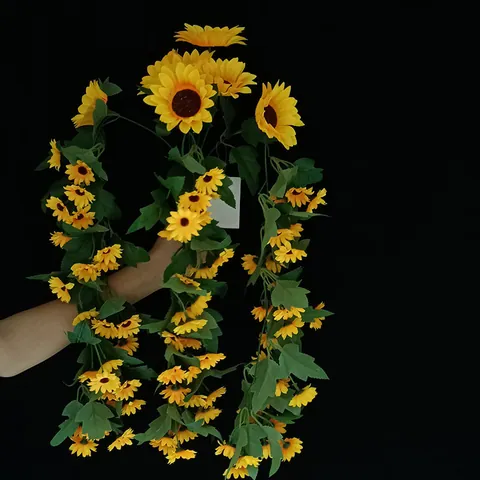 Artificial Sunflower Vines Silk Cloth Garland Fake Flower Hanging Plants Pastoral Rustic Home Hotel Wall Decor Biomorphic Floral Vines