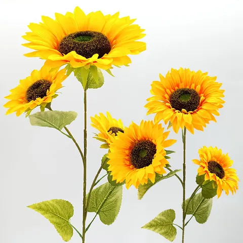 Girasoles Artificiales De 3 Cabezas Girasoles De Seda Tallo Largo Ramo De Girasoles Falsos Para Decoración De Suelo De Sala De Estar Accesorios De Fotografía De Boda Arte Floral