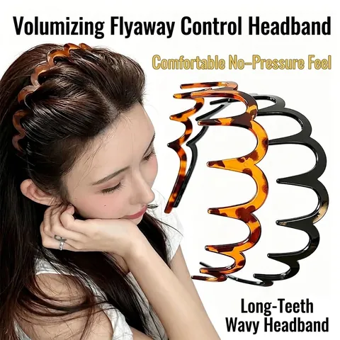 Korean Style Wavy Long Teeth Hair Hoop For Women Anti-slip PC Plastic High Top Hairband Tortoise Shell Leopard Print Black Hair Accessories