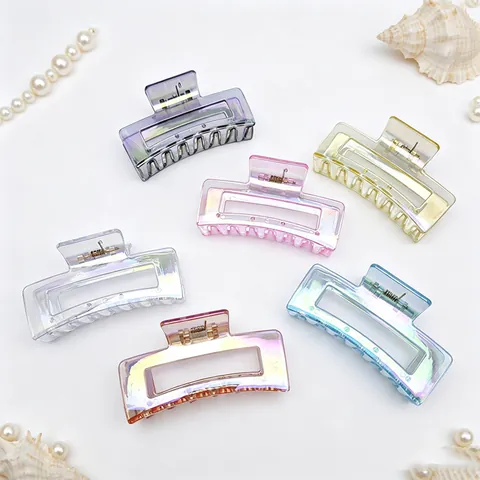 Simple Electroplated Iridescent Hair Claw Clip Elegant High-End Shark Clip Geometric Rectangle Hairpin For Women Fashion Headwear