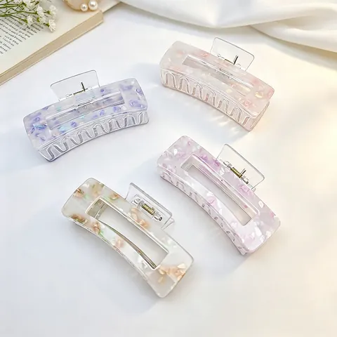 Acrylic Square Hair Claw Clip Sweet Floral Pattern Patched Shark Clip Geometric Fashion Hair Catch For Women Daily Accessories