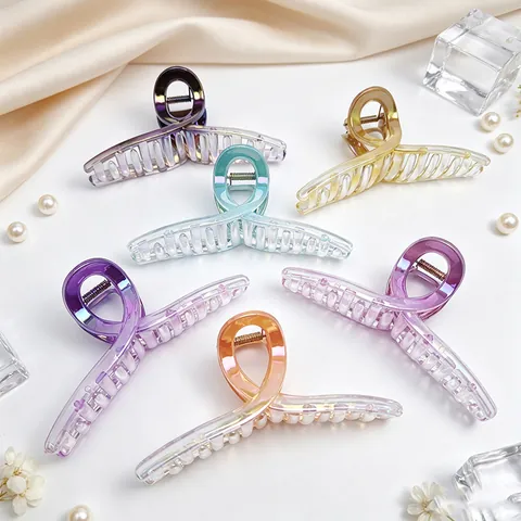 Luxury UV Electroplated Gradient Large Hair Claw Ribbon Shape Elegant Shark Clip For Women Hair Styling Headwear Accessories