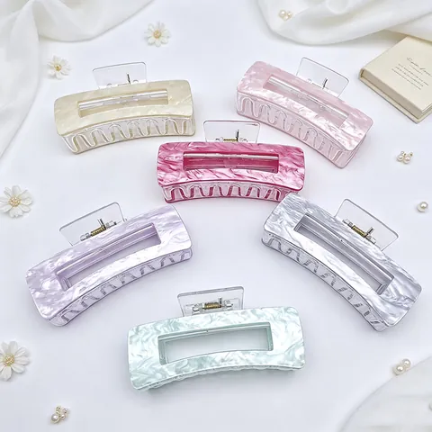 Large Acrylic Marble Pattern Hair Claw Clip Elegant Flowing Pattern Rectangle Cutout Shark Clip For Women Daily Styling Headwear