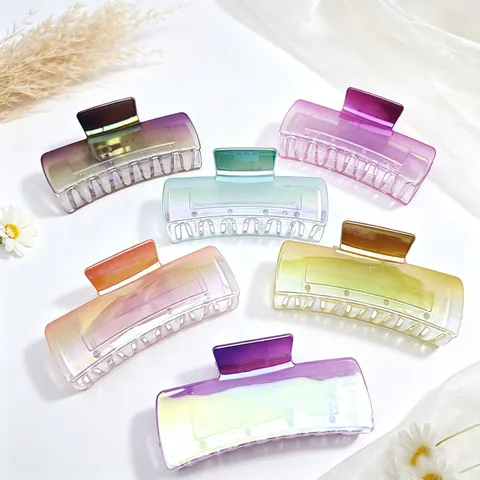 Large Gradient Electroplated Square Shark Hair Claw Clip Elegant Solid Cube Hair Catch Barrette For Women Girls Korean Style Aesthetic Hair Accessories Daily Use